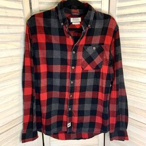 Boston Traders Red and Black Check Plaid Long Sleeve Button Down Cotton Flannel